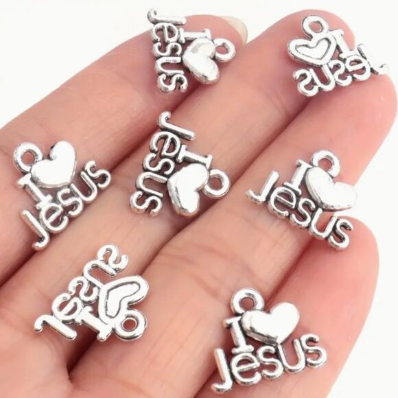 Antique Silver Plated I Love Jesus Charms 10pcs - Picture 2 of 3